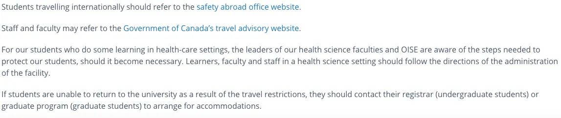 university of toronto - coronavirus - update